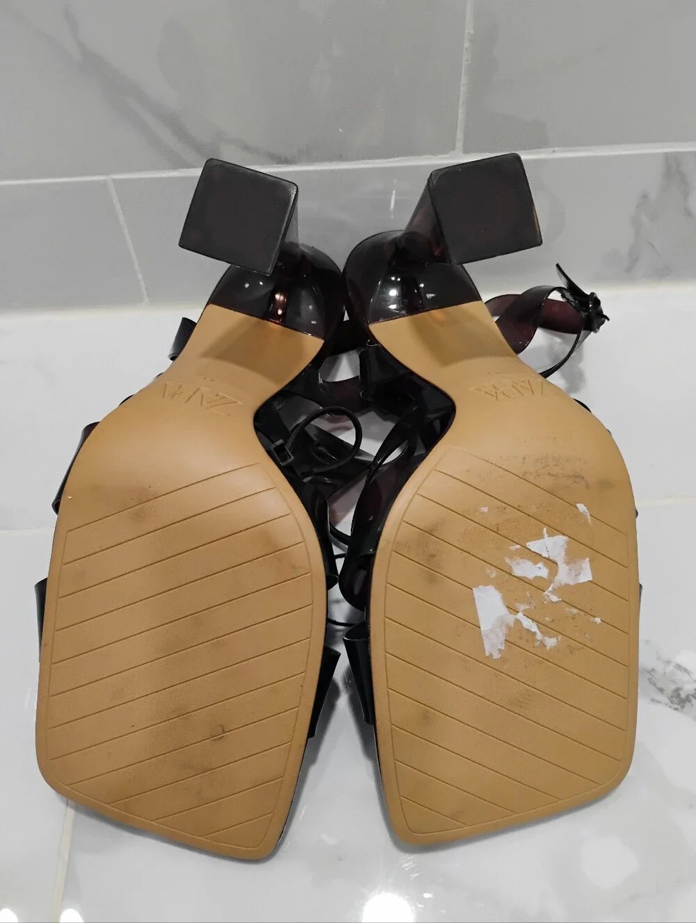 Zara Dark Burgundy Transparent Strappy Heel Sandal